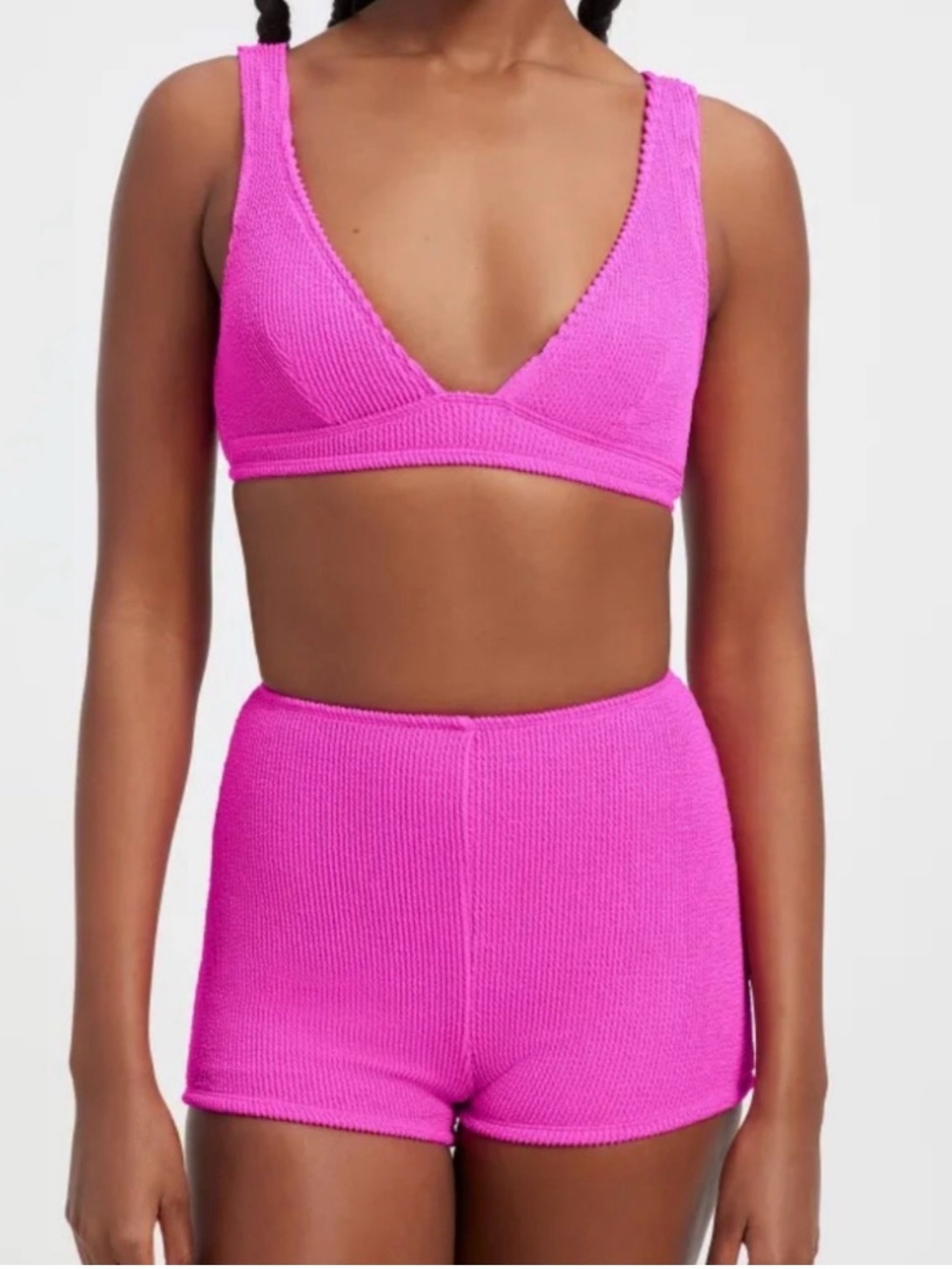 Good American Hot Pink Knit Ribbed Swim Shorts